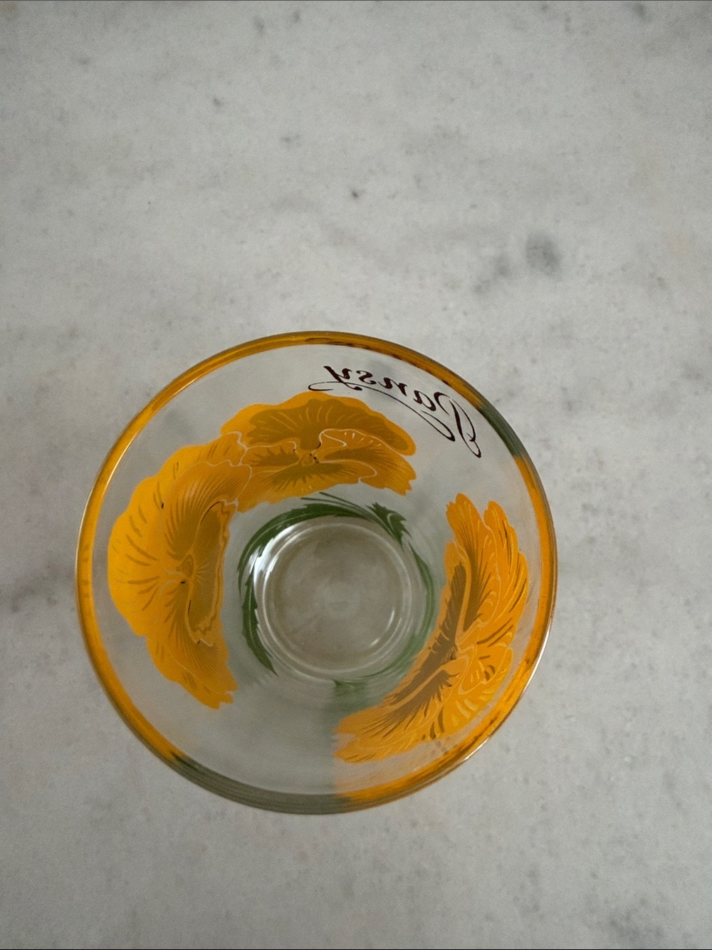 Vintage Boscul peanut butter yellow pansy drinking glass - Picture 5 of 9